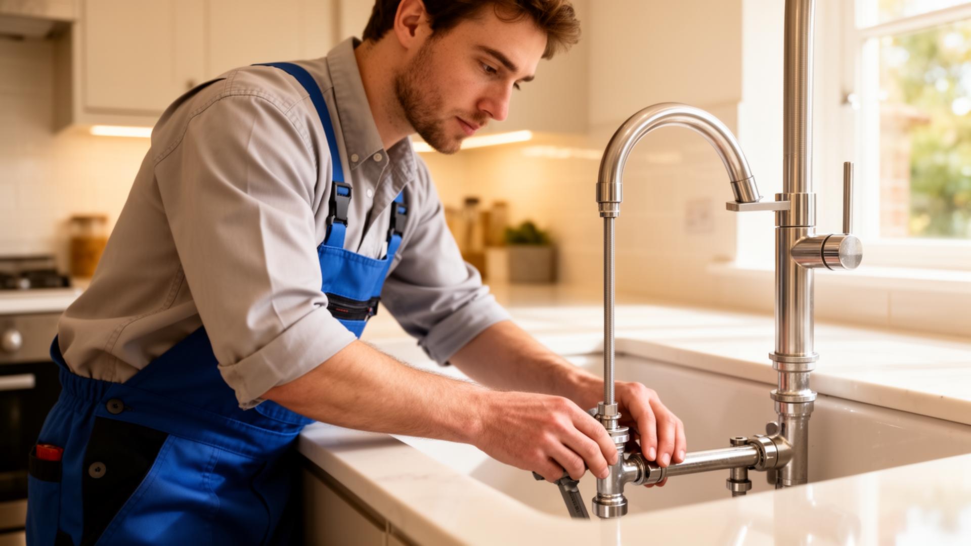 Mems Plumbing fitting a kitchen tap in a South East London home